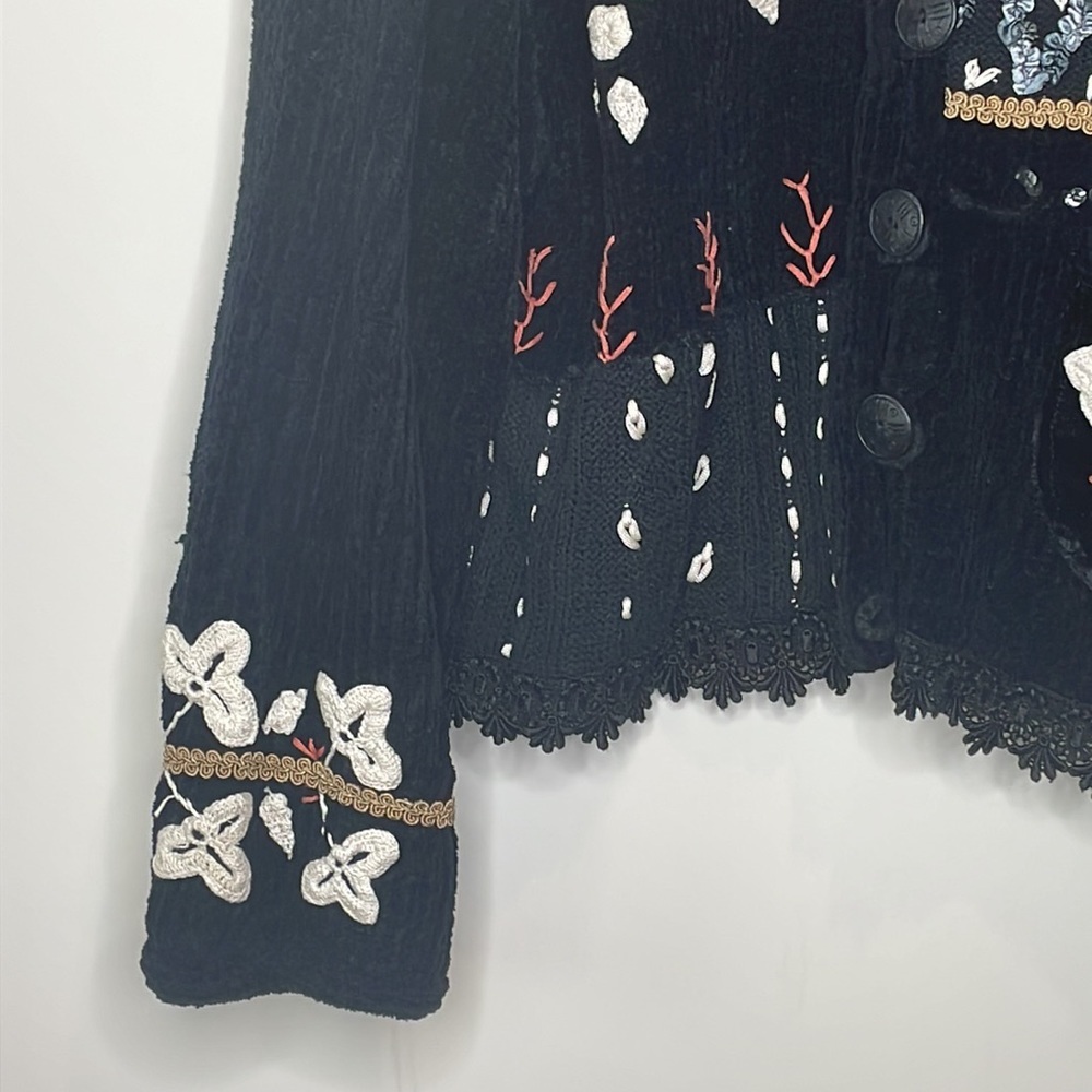 Vintage Sandy Starkman || Chenille Button Front/Ribbon Art Sweater/Jacket - Picture 3 of 17